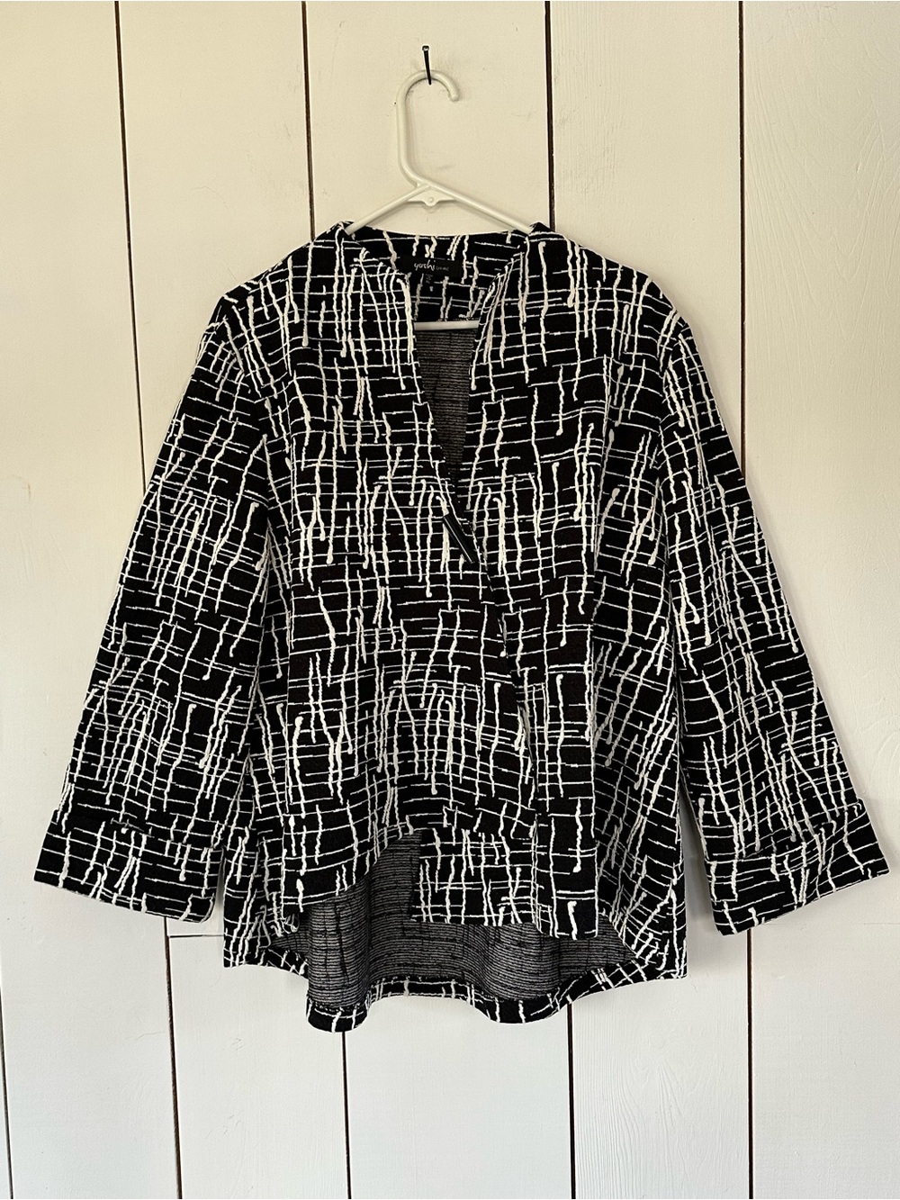 Yushi Textured Kimono Style Swing Jacket Sz XL Black & White